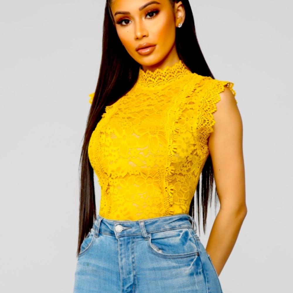 Lace mock neck top